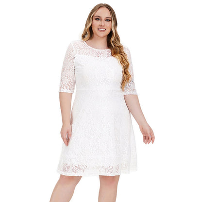 Plus Size Round Neck Lace Midi Gown Dresses Wholesale Womens Clothing N3824080300049