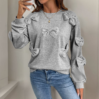 Bowknot Grey Crewneck Sweatshirts Wholesale Womens Clothing N3824112000035