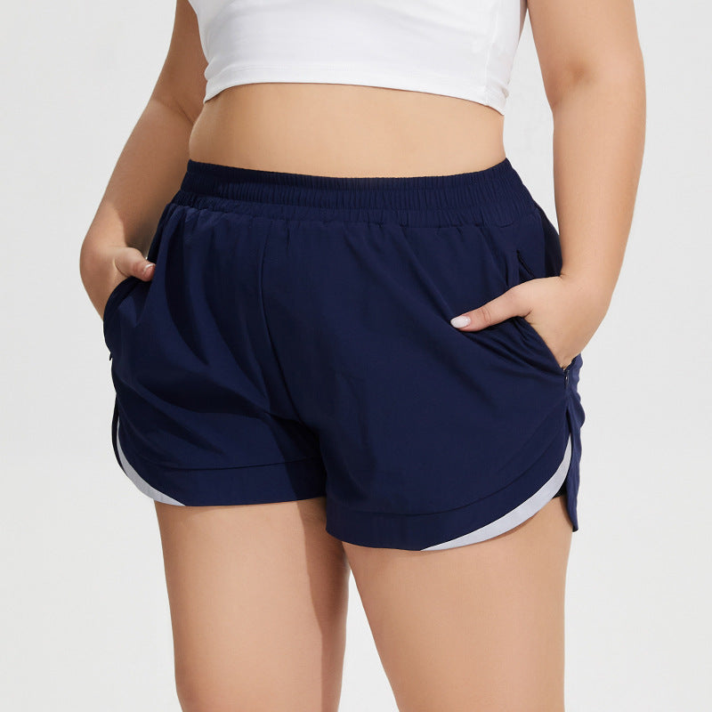 Wholesale Plus Size Womens Clothing High Waist Anti-Slip Pocket Sports Shorts