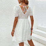 V-Neck Puff Sleeves Backless White Dresses Wholesale Womens Clothing N3824022600064