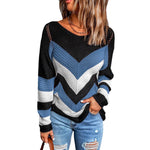 Fashion Color Blocking Loose Pullover Knit Sweater Wholesale Womens Tops