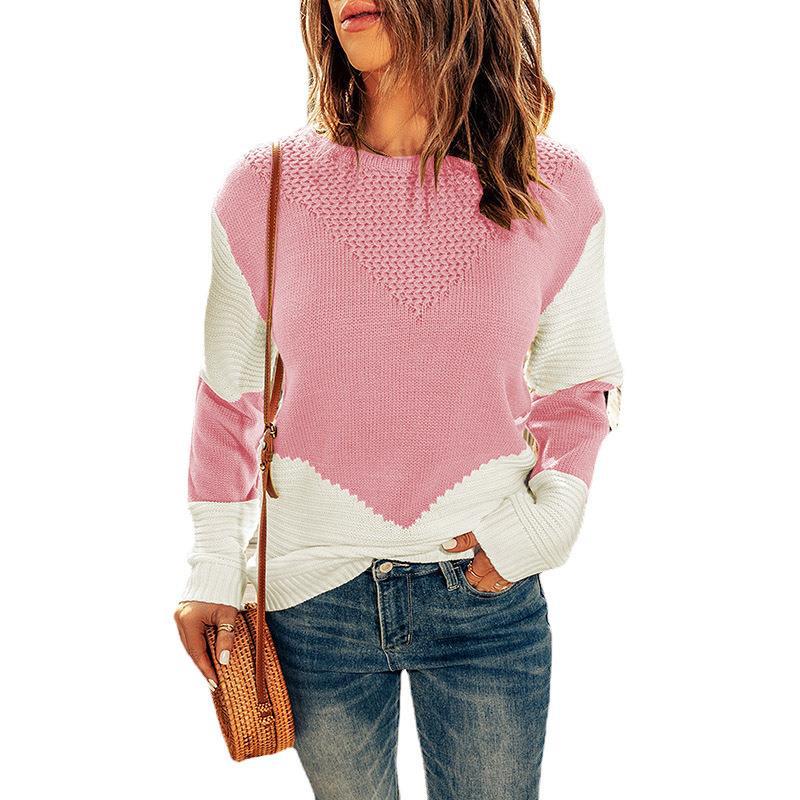 Casual Long Sleeve Round Neck Color Block Sweater Wholesale Womens Tops