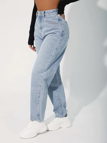 High Waist Casual Solid Denim Straight Leg Pants Wholesale Women'S Bottom