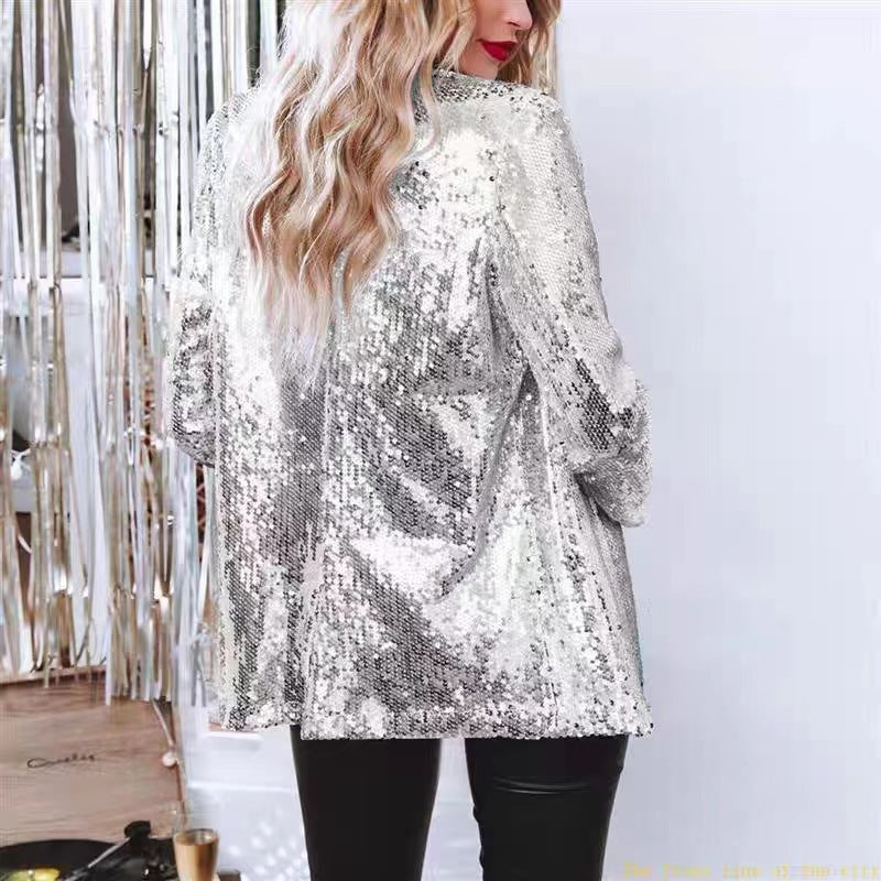 Casual Cardigan Lapel Long Sleeve Sequin Blazer Wholesale Womens Clothing