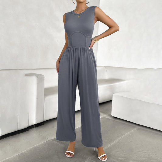 Solid Color Slim Sleeveless Jumpsuit Wholesale Womens Clothing N3824060600057