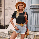 Casual Solid Color Lace Short-Sleeved T-Shirt Wholesale Womens Clothing N3824041600039
