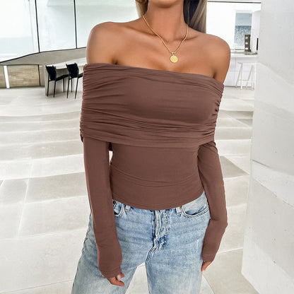 Casual Solid Color Pullover One Shoulder Tops Wholesale Womens Clothing N3824060600039