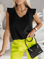 Solid Color V-Neck Ruffled Loose Sleeveless Tank Tops Wholesale Women'S Tops