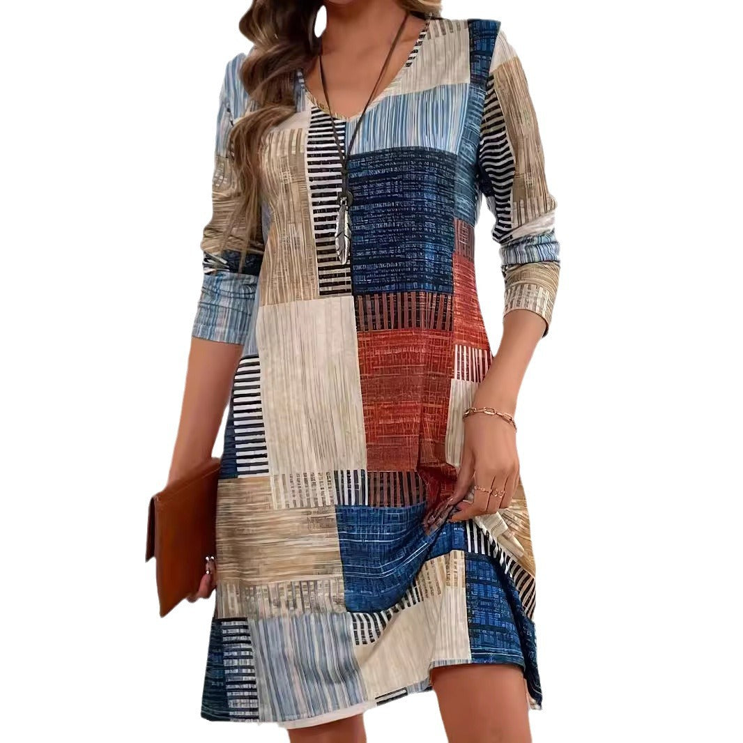 Women's Resort Loose Fashion V-Neck Colourful Plaid Dresses Wholesale Womens Clothing N3824091200194