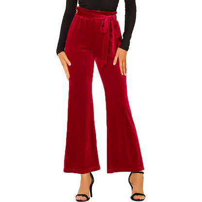 Simple Solid Colour Pockets High Waisted Elasticated Trousers With Belt Wholesale Womens Clothing