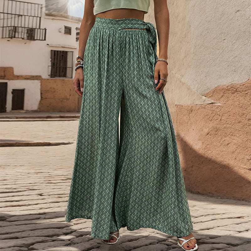 Ethnic Print Flared Wide Leg Pants Wholesale Womens Clothing N3824050700009