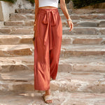 Casual Loose Solid Color Tie Wide Leg Trousers Wholesale Women'S Bottom