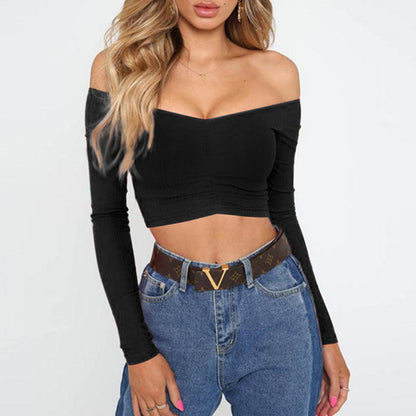 Sexy Navel Short Section Slim One Shoulder Long-Sleeved T-Shirt Wholesale Womens Tops