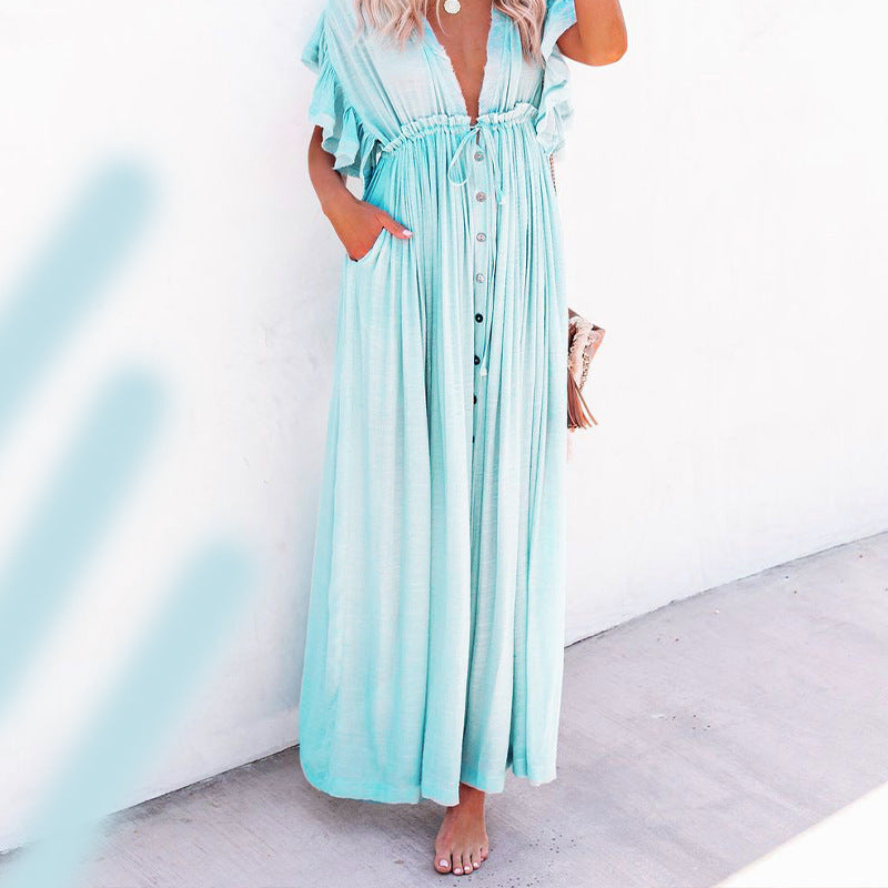 Solid Color Beach Cover Up Maxi Dresses Wholesale Womens Clothing N3823121400173