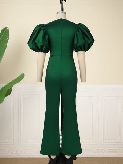 Elegant Solid Color Square Neck Bubble Sleeve Party Jumpsuit Wholesale Jumpsuits