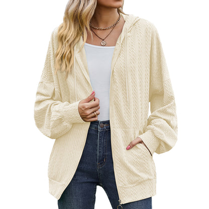 Zipper Solid Color Loose Sweatshirt Cardigan Wholesale Womens Clothing N3823112800054