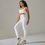 Seamless Tight Sports Crop Tops Breathable Leggings Solid Color Two-Piece Wholesale Womens Clothing