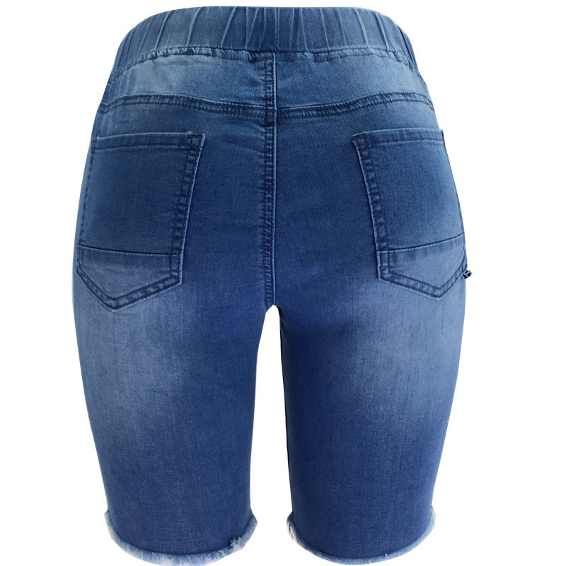 Blue Washed Straight Denim Mid Pants Wholesale Womens Clothing N3823090500045