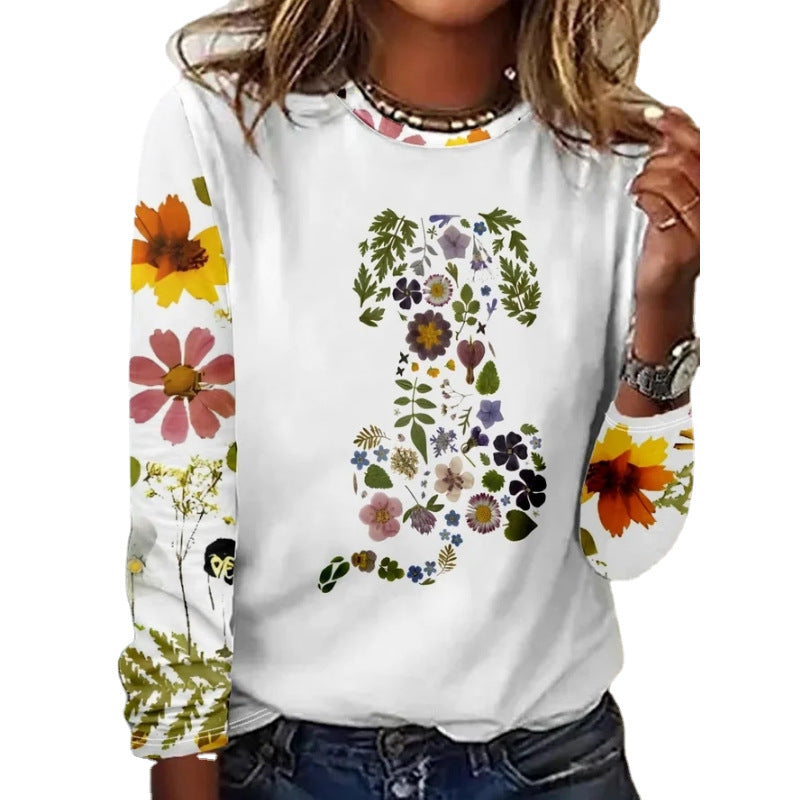 Floral Print Crew Neck Long Sleeve T-Shirt Wholesale Womens Clothing N3824022600057