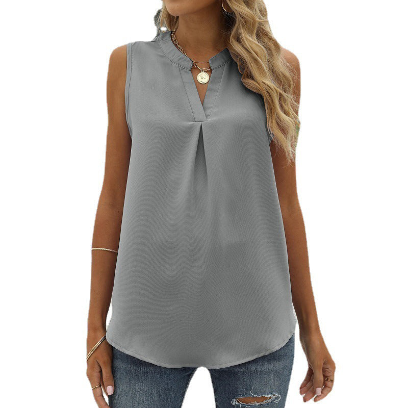 Commuter Solid Color Chiffon Loose Sleeveless Tank Tops Wholesale Women'S Top N4623052500015