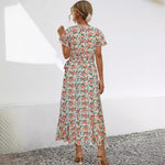 V-Neck Ruffle Tie Split Floral Dresses Wholesale Womens Clothing N3824042900061