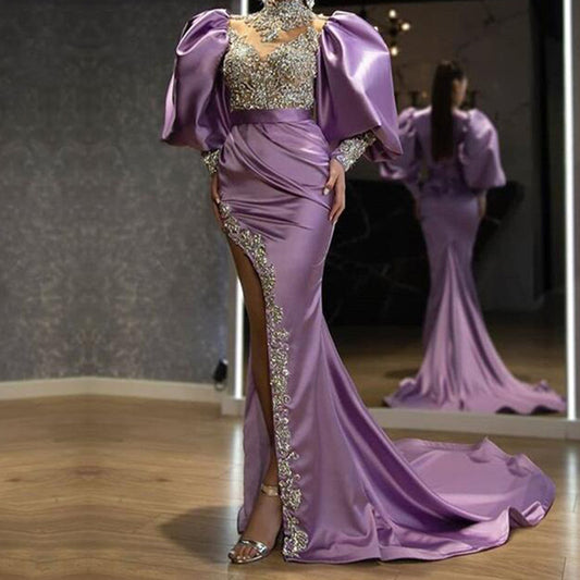 Puff Sleeve Hip Maxi Dresses Tail Evening Dress Wholesale Womens Clothing N3823120600137