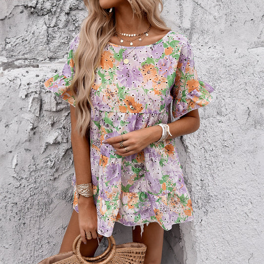 Elegant Printed Short Sleeve Mini Dresses Wholesale Womens Clothing N3824071500006