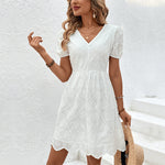 V-Neck Puff Sleeves Backless White Dresses Wholesale Womens Clothing N3824022600064