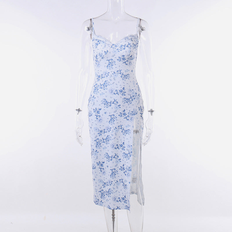 Sexy Lace Split V-Neck Floral Camisole Dress Wholesale Dresses