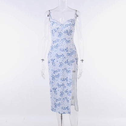 Sexy Lace Split V-Neck Floral Camisole Dress Wholesale Dresses