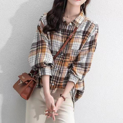 Vintage Plaid Mid-Length Long-Sleeved Shirt Jacket Wholesale Womens Clothing