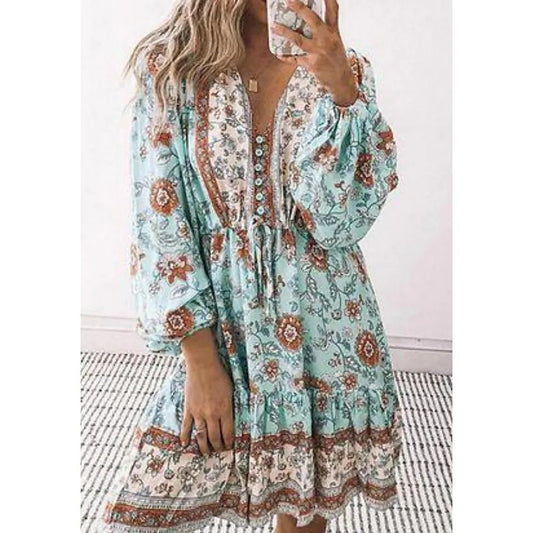 Bohemian Cotton Dress With Printed Straps And High Waist Wholesale Womens Clothing N3823100900011