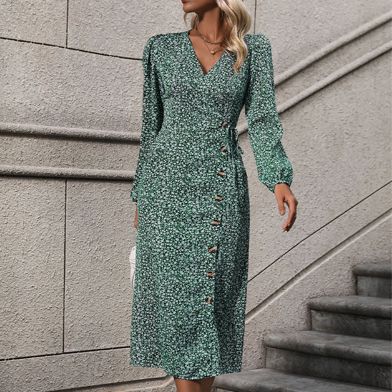 Long Sleeve Floral Button Dresses Wholesale Womens Clothing N3824062800019