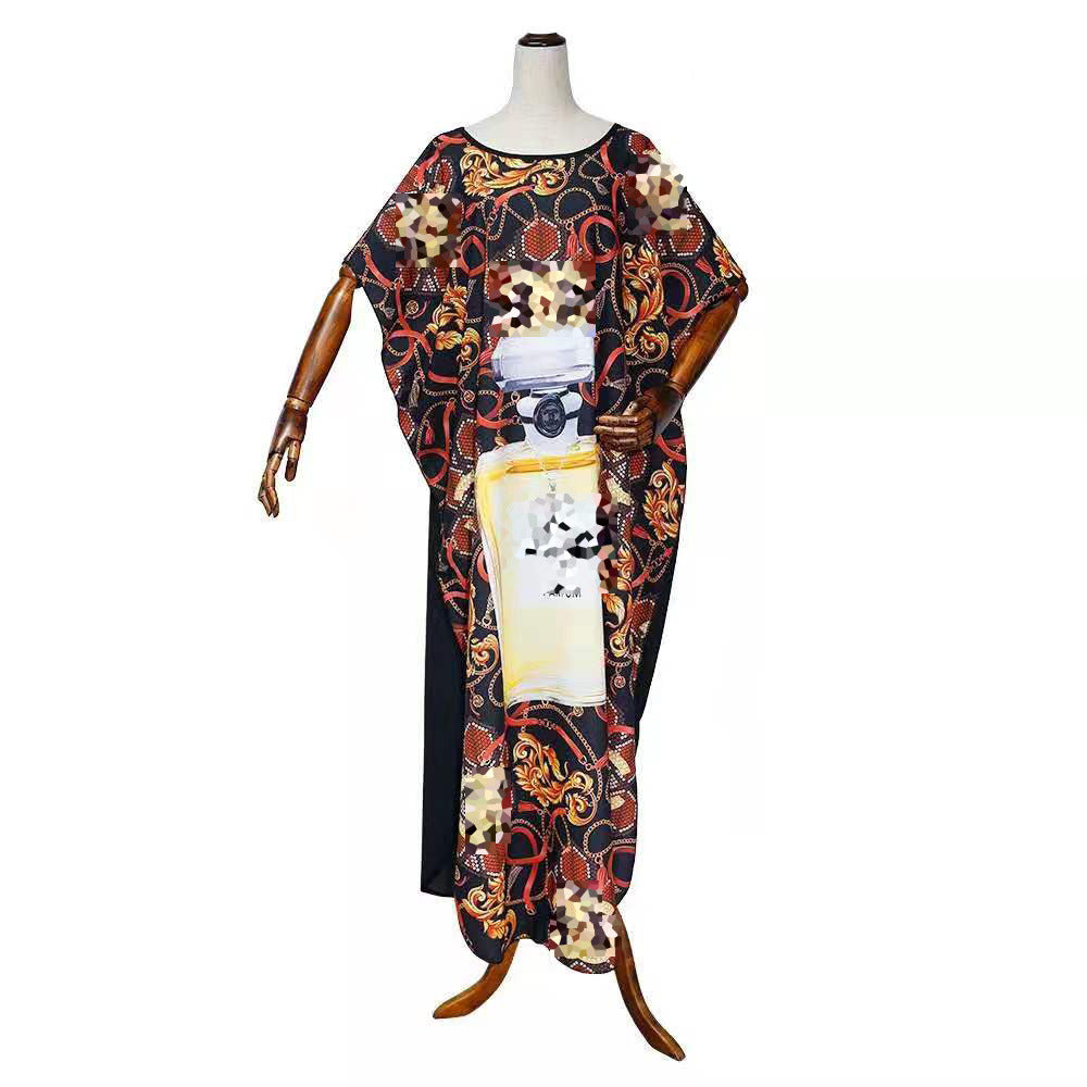 Wholesale Plus Size Clothing Loose Printed Bat Sleeve Gown