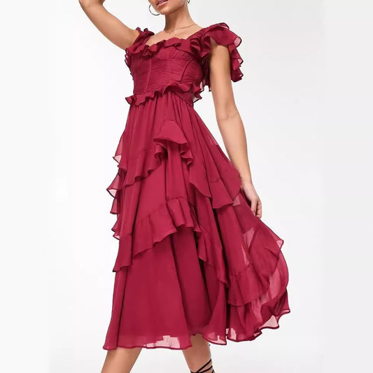 Holiday Dress Lace Backless Hollow Cake Skirt Ruffled Pleated Maxi Dresses Wholesale Womens Clothing N3824091200171