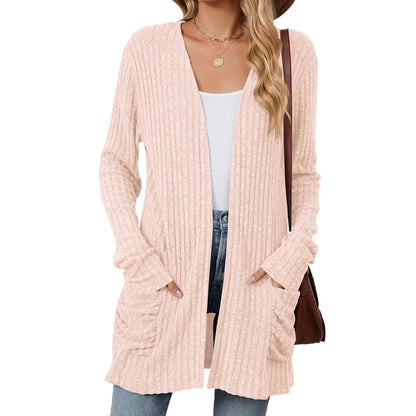 Solid Color Pocket Long Sleeve Knitted Bottoming Cardigan Wholesale Womens Clothing N3824072900051