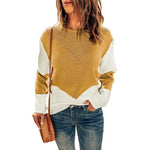 Casual Long Sleeve Round Neck Color Block Sweater Wholesale Womens Tops