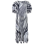 Fresh Zebra Print Pleated Loose Lantern Sleeve Dress Wholesale Dresses N5923082300007