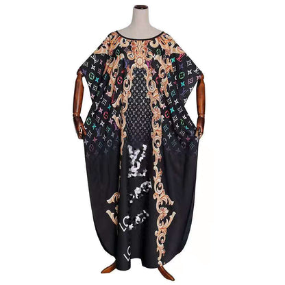 Wholesale Plus Size Clothing Loose Printed Bat Sleeve Gown