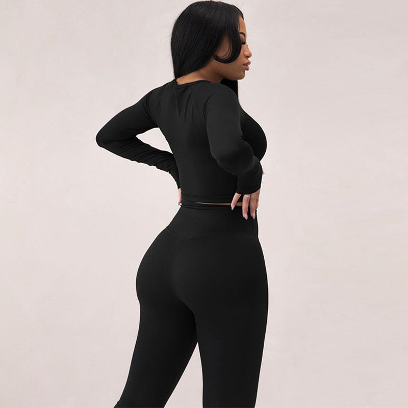 Long Sleeve TopsHigh Waist LeggingsSolid Color TracksuitWholesale Womens Clothing