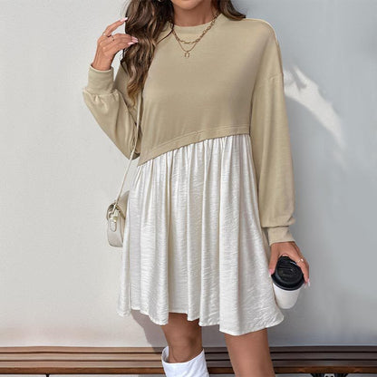 Casual Round Neck Long Sleeve Color Block Loose Dress Wholesale Womens Clothing N3824112000027