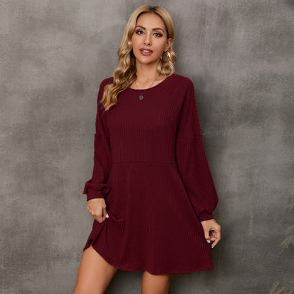 Casual Long Sleeve Solid Color Ribbed Knit Dress Or With Belt Wholesale Dresses