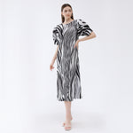 Fresh Zebra Print Pleated Loose Lantern Sleeve Dress Wholesale Dresses N5923082300007