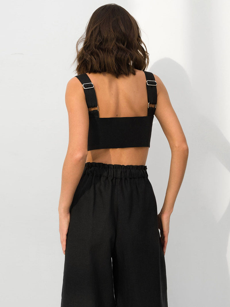 Low Cut Crop Tops High Waist Slit Trousers Solid Color Suit Wholesale Womens Clothing