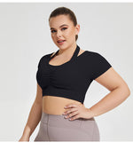 Wholesale Plus Size Womens Clothing With Chest Pads Short Sleeves Fitness Exercise Crop Tops