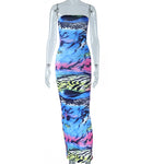 All Over Print Off-Shoulder Backless Slit Dress Wholesale Womens Clothing N3823111100055