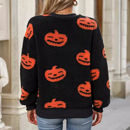 Halloween Printed Plush Loose Pullover Sweatshirts Wholesale Womens Clothing N3824073100103