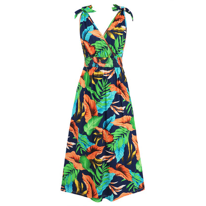 Printed V-Neck Beach Maxi Dresses Wholesale Womens Clothing N3824062100019