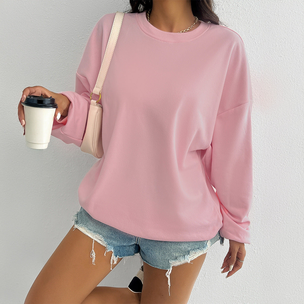 Casual Loose Fit Letter Long Sleeve Tops Pink Sweatshirts Wholesale Womens Clothing N3824091000085