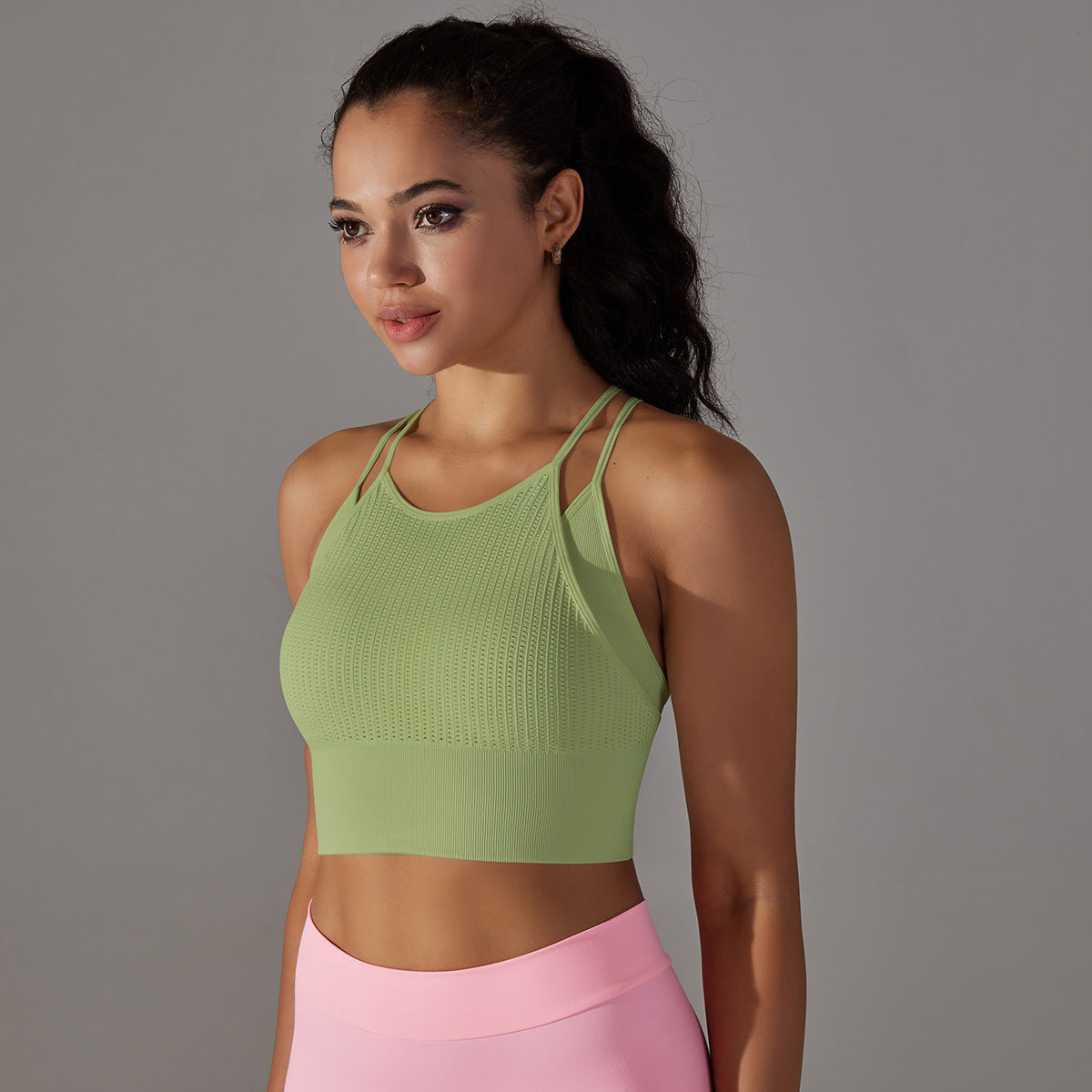 Seamless Knit Thread Double Layer Sport Crop Tops Wholesale Women'S Top